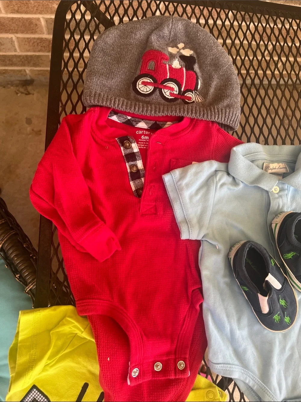 Bundle 6pc Ralph Lauren Baby Boy 6-9 Months Shoes Onesie Hat